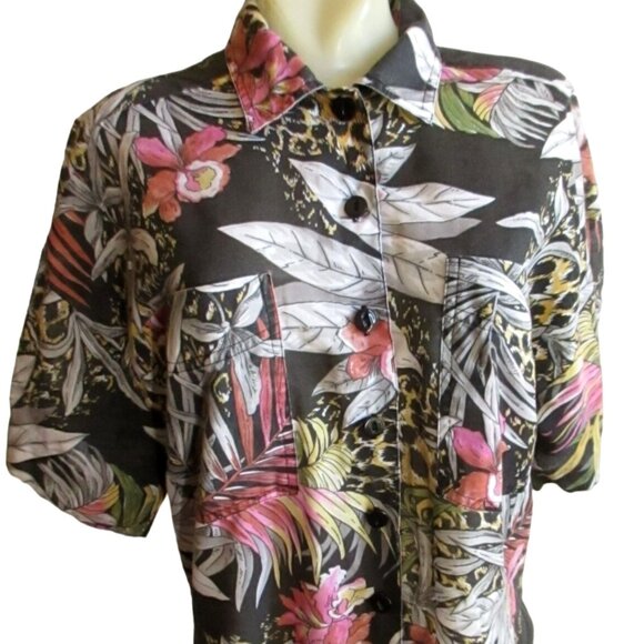 Vintage Women's Hawaiian Top Medium 1970's Wild Print Buttery Thin Judy Bond Med - Picture 1 of 6